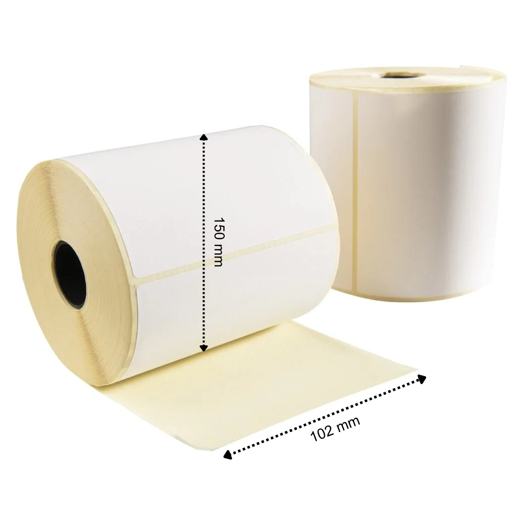 Verzendetiketten, 102 mm x 150 mm, 105 etiketten per rol, kern 19 mm, wit, Thermisch ECO, permanent met perforatie