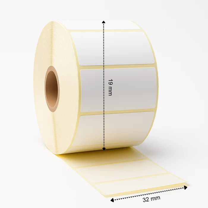 Thermische etiket 32 mm x 19 mm, 2000 etiketten per rol, kern 25 mm, wit, Thermisch ECO, permanent met perforatie