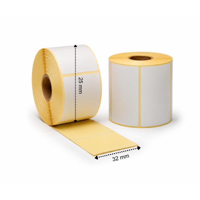 Thermische etiket, 32 mm x 25 mm 2000D, 2580 etiketten per rol, kern 25 mm, wit, ECO, permanent