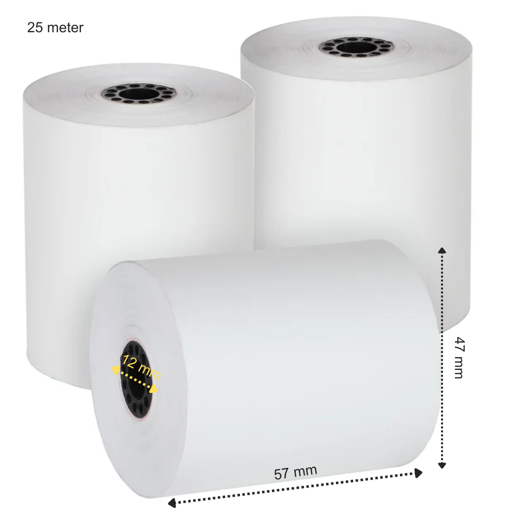 50 x thermische kassarollen 57x47x12 - 25 meter - A-kwaliteit thermisch papier