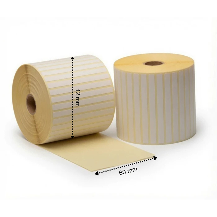 Thermisch etiket, 60 mm x 12 mm, 5000 etiketten per rol, kern 25 mm, wit, Thermo ECO, permanent