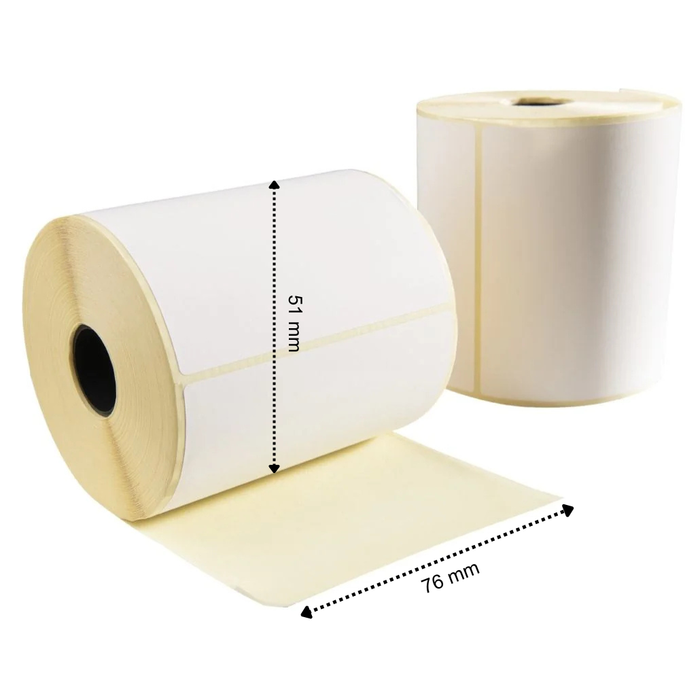 Thermische etiket, 76 mm x 51 mm, 1370 etiketten per rol, kern 25 mm, wit, ECO, permanent
