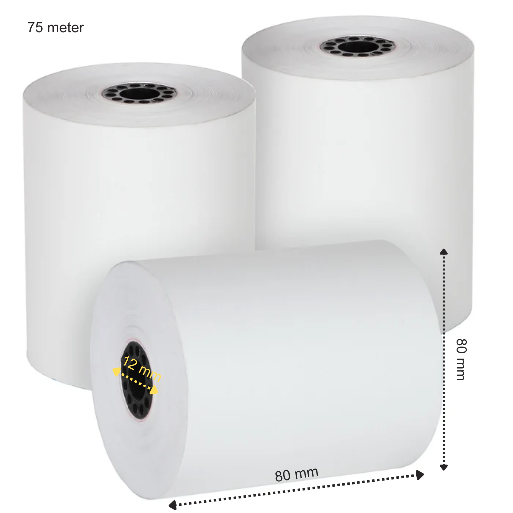 50 x thermische kassarollen 80x80x12 - 75 meter - A-kwaliteit thermisch papier
