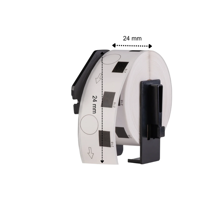 Brother DK-11218 compatible labels, 24 mm x 24 mm rond, 1.000 etiketten per rol, incl brother houder, permanent