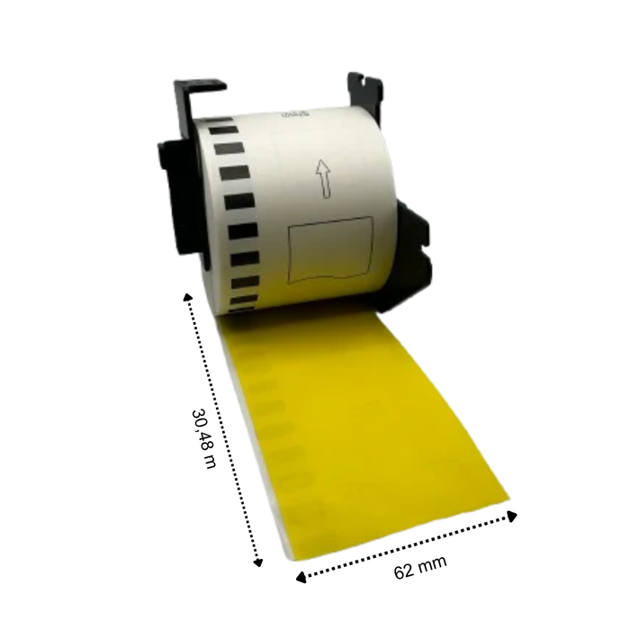 Brother DK-22205 geel compatible labels, 62 mm x 30.48 m, incl brother houder, permanent