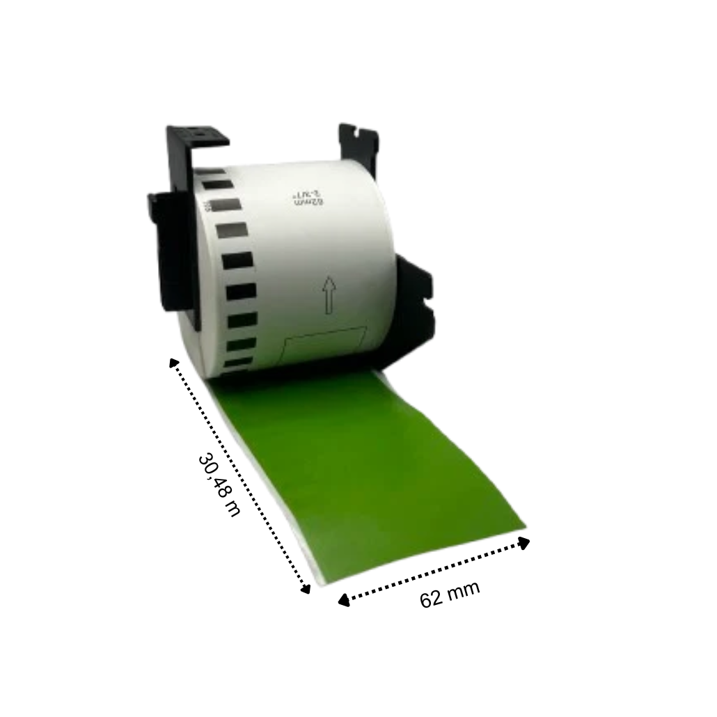 Brother DK-22205 groen compatible labels, 62 mm x 30.48 m, incl brother houder, permanent