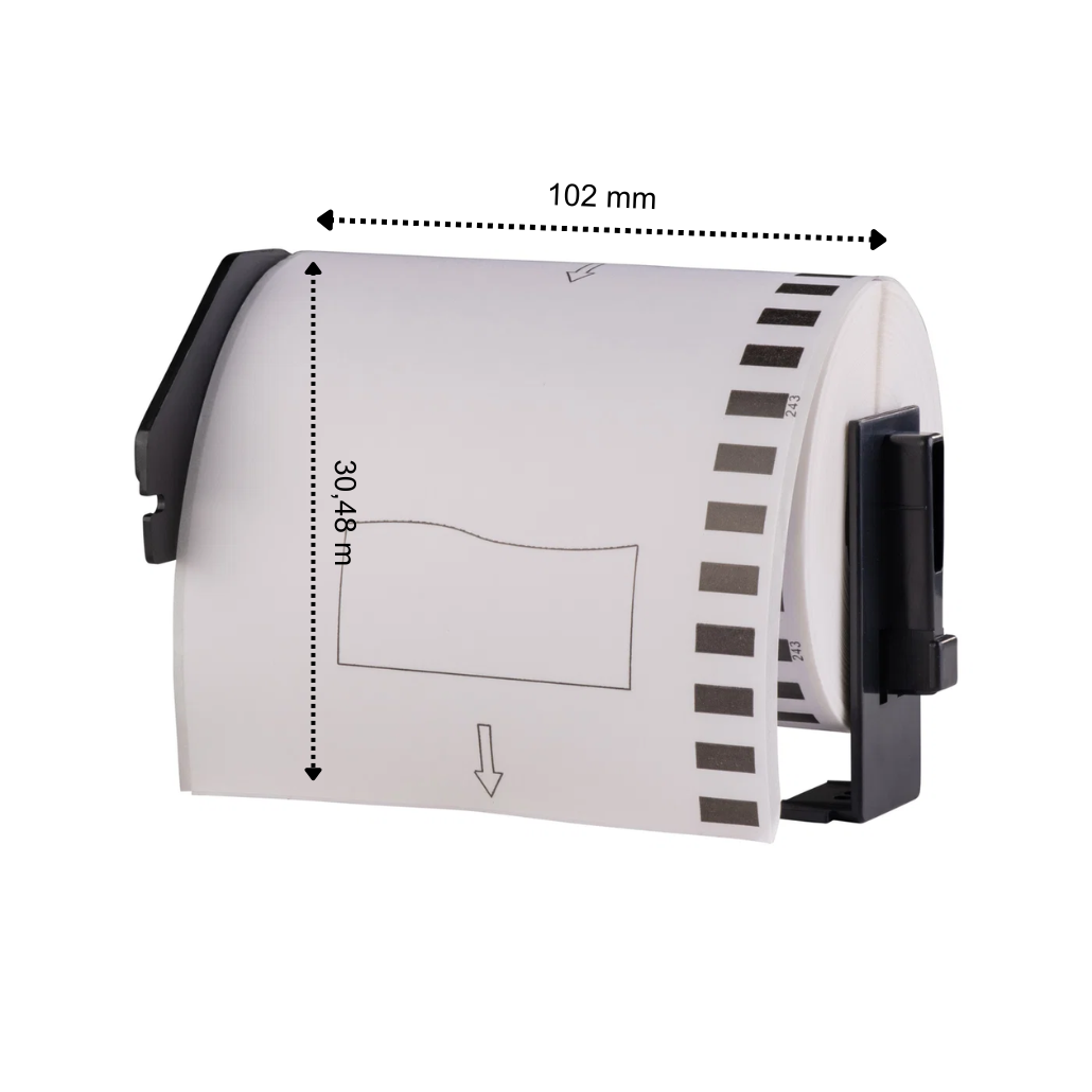 Brother DK-22243 compatible labels, 102 mm x 30,48 m, incl brother houder, permanent