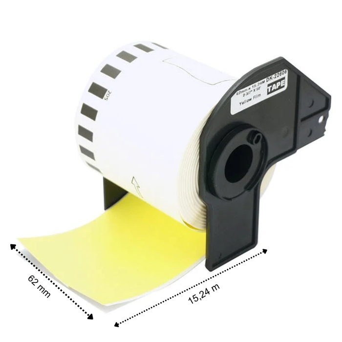 Brother DK-22606 gele filmtape (pp) compatible labels, 62 mm x 15,24 m, incl brother houder, permanent