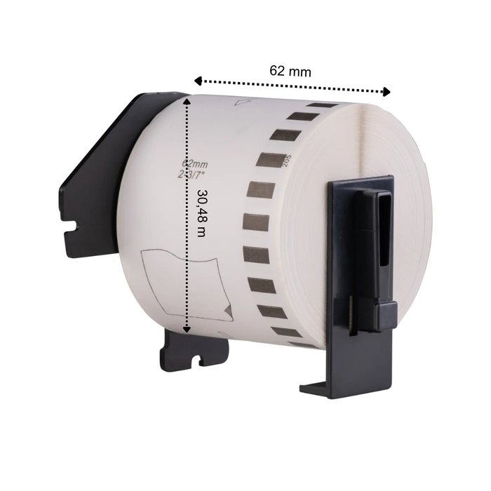 Brother DK-44205 compatible labels, 62 mm x 30,48 m, incl brother houder, verwijderbaar