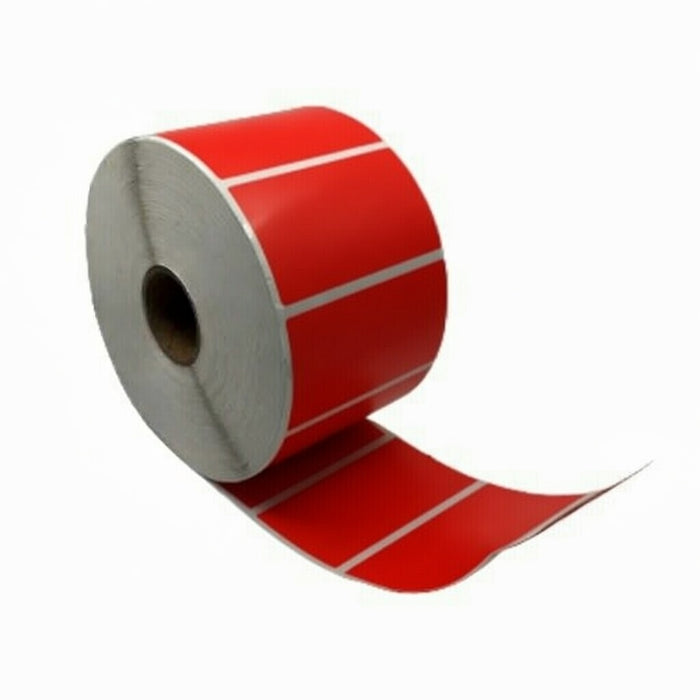 Thermische etiket, 57 mm x 32 mm Rood, 1500 etiketten per rol, kern 25 mm, ECO, permanent