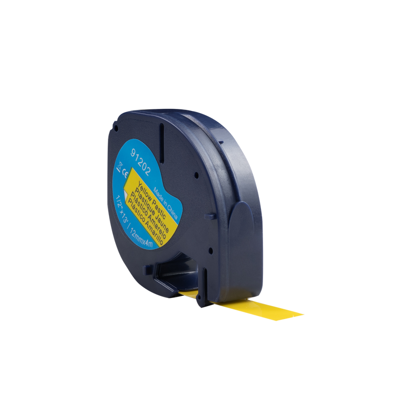Dymo compatible Letratag 91202 (S0721620) tape, zwart op geel (plastic), 12 mm x 4 m