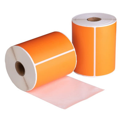 Verzendetiketten oranje, 102 mm x 150 mm, 280 etiketten per rol, kern 25 mm, wit, Thermisch ECO, permanent