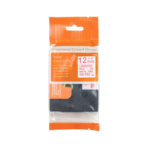 Brother compatible TZe-232 tape rood op wit 12 mm x 8 m